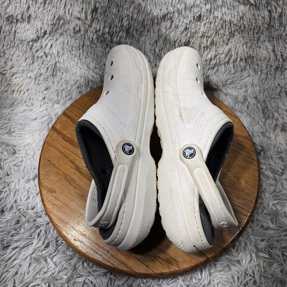 CROCS Unisex Classic Mens Size 11 W13 Faux Fur Fuzz Lined White Clogs 203591 - Picture 5 of 8